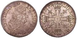 World Coins - Louis XIV Écu aux 8L - Ist Type - 1691 E Tours - The Coëx miller’s hoard