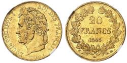 World Coins - Louis Philippe I Gold - 20 francs or - 1845 A Paris - NGC AU 55 - 939 examples