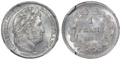 World Coins - Louis Philippe I 1 Franc - 1836 A Paris - NGC MS 64