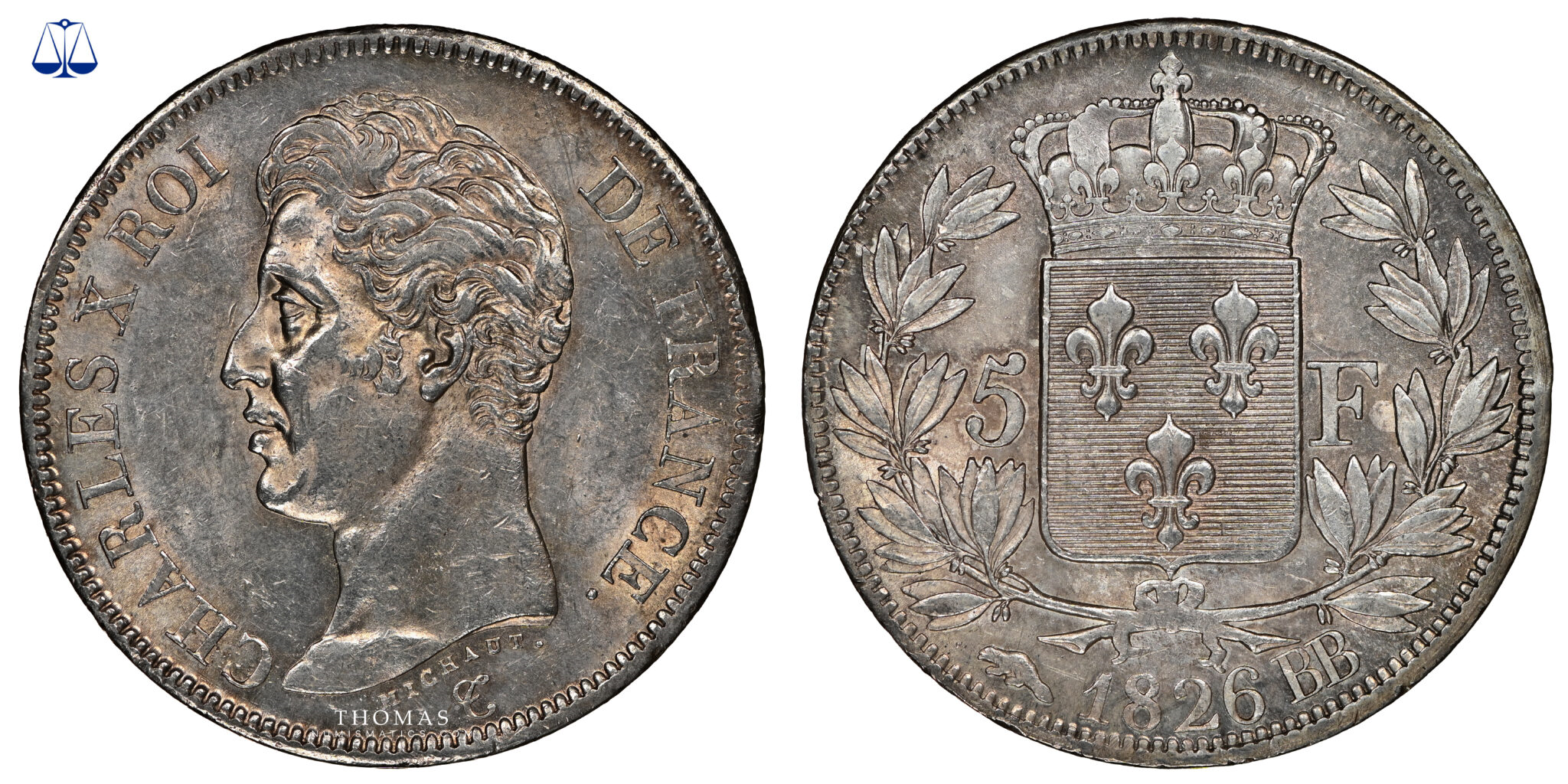 Charles X 5 francs - 1st type - 1826 BB Strasbourg - NGC MS 62