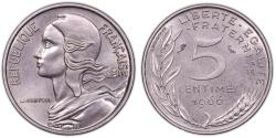 World Coins - Marianne Steel Trial - 5 centimes Marianne - 1966