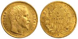 World Coins - Napoleon III Gold - 5 Francs Or - 1854 A Paris - Small module - Smooth edge