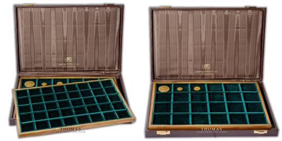 World Coins - Abafil box Brown Minidiplomat - Green velvet
