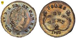 World Coins - Louis XV 6 Sols Silver - 1731 H La Rochelle - Windward Islands - PCGS AU 58 - Rainbow patina