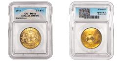 World Coins - Bitcoin cryptocurrency coin - 2013 Lealana 0.1 BTC - Unfunded - Brass - ICG MS 68