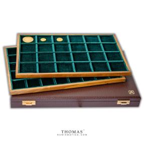 World Coins - Abafil box Brown Minidiplomat - Green velvet