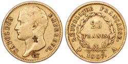 World Coins - Napoleon I Gold 20 francs or - 1807 A Paris - Private Countermark - Numismatic curiosity