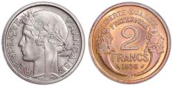 World Coins - Morlon Tri-metallic trial pattern coin - 2 Francs Morlon 1936 - Copper-nickel-iron alloy - copper