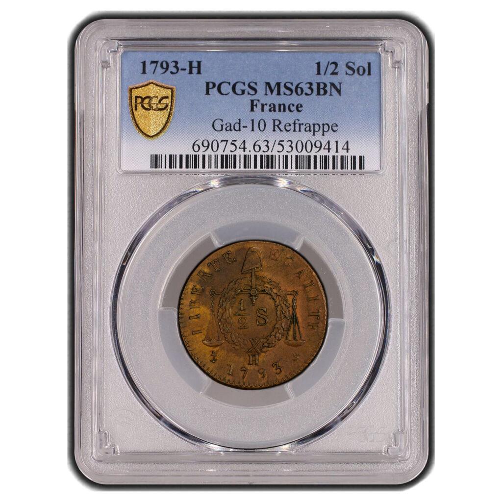 Convention 1/2 Sol à la balance - 1793 H La Rochelle - PCGS MS 63 BN