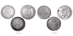 World Coins - Louis XIV Lot of 3 coins - 1/2 Écu Palmes 1694 C Caen - 1/2 écu Insignes 1701 Aix - 1/2 écu 3 Couronnes 1711 T Nantes