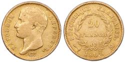World Coins - Napoleon I Gold - 20 francs or - 1807 M Toulouse - 5248 examples