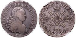 World Coins - Louis XV Ecu aux 8L - 1725 C Caen - NGC F15 - Ex George Sobin collection