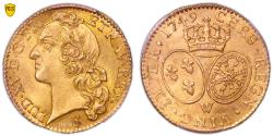World Coins - Louis XV Gold - Louis d'or au bandeau - 1749 W Lille - PCGS MS 64+ - The Treasure of Rue Mouffetard