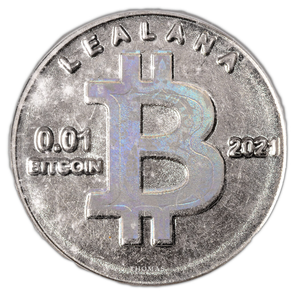 Bitcoin Cryptocurrency coin - 2021 lealana 0.01 BTC - unfunded - nickel  plated - ICG MS 67
