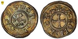 World Coins - Charles the bald Silver Denier - Mouzon mint - PCGS MS 62 - Rainbow patina