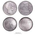 World Coins - Turin Pair of uniface trial strikes – 20 francs Turin 1929 obverse and reverse - silvered bronze
