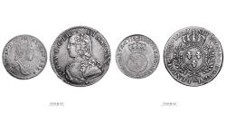 World Coins - Louis XV Lot of 2 coins - 1/2 Écu - 1/4 Écu - 1718 BB Strasbourg - 1727 &amp; Aix