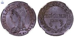 World Coins - Directoire Décime Dupré - An 4 A Paris - small size - NGC MS 65 BN