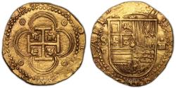 World Coins - Spain Felipe II - Gold cob 4 Escudos - Sevilla - Kempen Treasure Hoard
