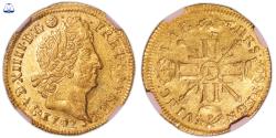 World Coins - Louis XIV Gold - Louis d'or aux 8 L et aux insignes - 1702 T Nantes - NGC AU 55 - Hoard - Treasure of Valenciennes