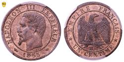 World Coins - Napoleon III 1 centime - 1855 MA Marseille - PCGS MS 63 RB