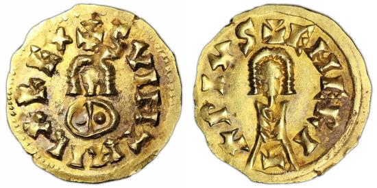 World Coins - Spain Visigoths Suinthila - Gold Tremissis - Emerita - La Capilla Hoard 1891