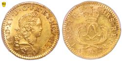 World Coins - Louis XV Gold - Louis d'or au Mirliton - Palmes courtes - 1723 A Paris - PCGS MS 62