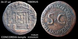 Ancient Coins - TIBERIUS (14-37 AD) SESTERTIUS - CONCORDIA-temple on Forum Romanum - HARMONY - rare for sale - a much wanted architectural coin - in nice condition