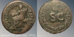 Ancient Coins - DEIFIED AUGUSTUS-SESTERTIUS (died AD14) - first issued under Tiberius 21-22 AD - RESTORED by TITUS 80 AD - aVF - RARE