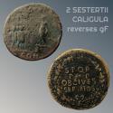 Ancient Coins - CALIGULA - 2 SESTERTII - (1) ADLOCUTIO (emperor addresses soldiers) VERY RARE - and (2) OAK-WREATH (for having saved the citizens) - circa GOOD FINE - rough surfaces