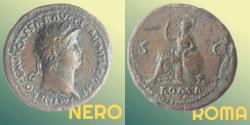 Ancient Coins - NERO (54-68 AD) SESTERTIUS - ROMA seated - aVF - SCARCE - with TR P XIII = AD 66-67