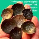 Ancient Coins - lot 7x “Trachy” cup-shaped BYZANTINE - Scyphate - 1 silver and 6 bronze-coins - 1081-1234 AD - Alexius I, Manuel I, Isaac II, Alexius III, John III, Michael VIII - LOW PRICED group
