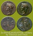 Ancient Coins - 2 x DIVUS AVGUSTUS PATER - two VICTORY-DUPONDII - memorating the great father of the empire - struck by Tiberius and restiuted by Titus - BOTH RARE - here together - VF