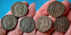 3 nice coins - 2 MAXENTIUS and 1 CONSTANTIN-the great - reverses: Castor/Pollux, Victoria and Jupiter - the two emperors in the famous battle of the MILVIAN BRIDGE - gVF-aEF