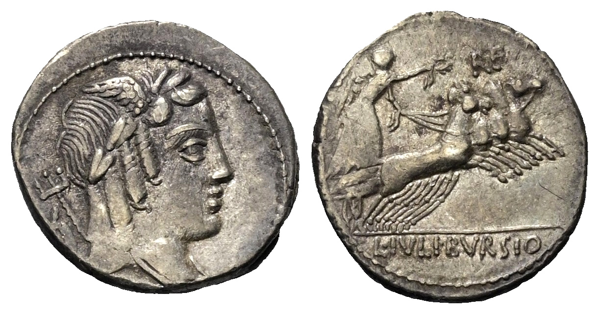 L. Iulius Bursio. Denarius (silver). 85 BC, Rome | Roman Republican Coins