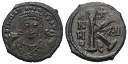 Ancient Coins - Mauricius Tiberius (582–602 AD). 1/2 Follis (20 Nummi). 594/595 AD (Year 13). Antiochia (Theoupolis)