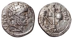 Ancient Coins - Cn. Domitius Calvinus Denarius Rare. Comes with a certificate of authenticity from David R Sear.