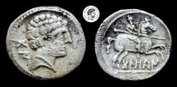 Ancient Coins - Bolskan AR Denarius. 180-20 B.C. Huesca mint. VF.