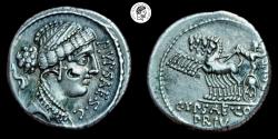 Ancient Coins - P. Plautius Hypsaeus. 60 BC. AR Denarius. Extremely Fine. Nicely toned.