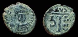 Ancient Coins - Maurice Tiberius 582-602. AE Decanummium. Year 6 (587/88 A.D.) Catania mint. Very Fine.