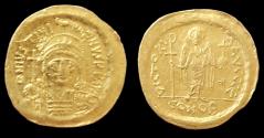 Ancient Coins - Justinian I. 527-565 AD. AV Solidus, Constantinople mint. (4.39 gm). 21mm.  Very Fine. Choice.