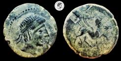 Ancient Coins - SPAIN, Castulo. Late 2nd Century BC. Counter mark on Reverse, Beautiful Green Patina. aEF.