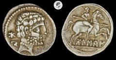 Ancient Coins - Bolskan (Huesca, northern Spain). Celt-iberian AR Denarius. EF.