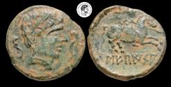 Ancient Coins - Iberia, Sekaisa. Ca. 100 B.C. AE 24. VF, green patina with earthen deposits.