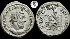 Ancient Coins - MACRINUS (217-218 AD). AR Denarius. Rome mint. Very Fine.
