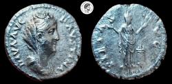 Ancient Coins - DIVA FAUSTINA I (Died 140/1). AR Denarius. Rome mint. Struck under Antoninus Pius. aVF. Very toned.