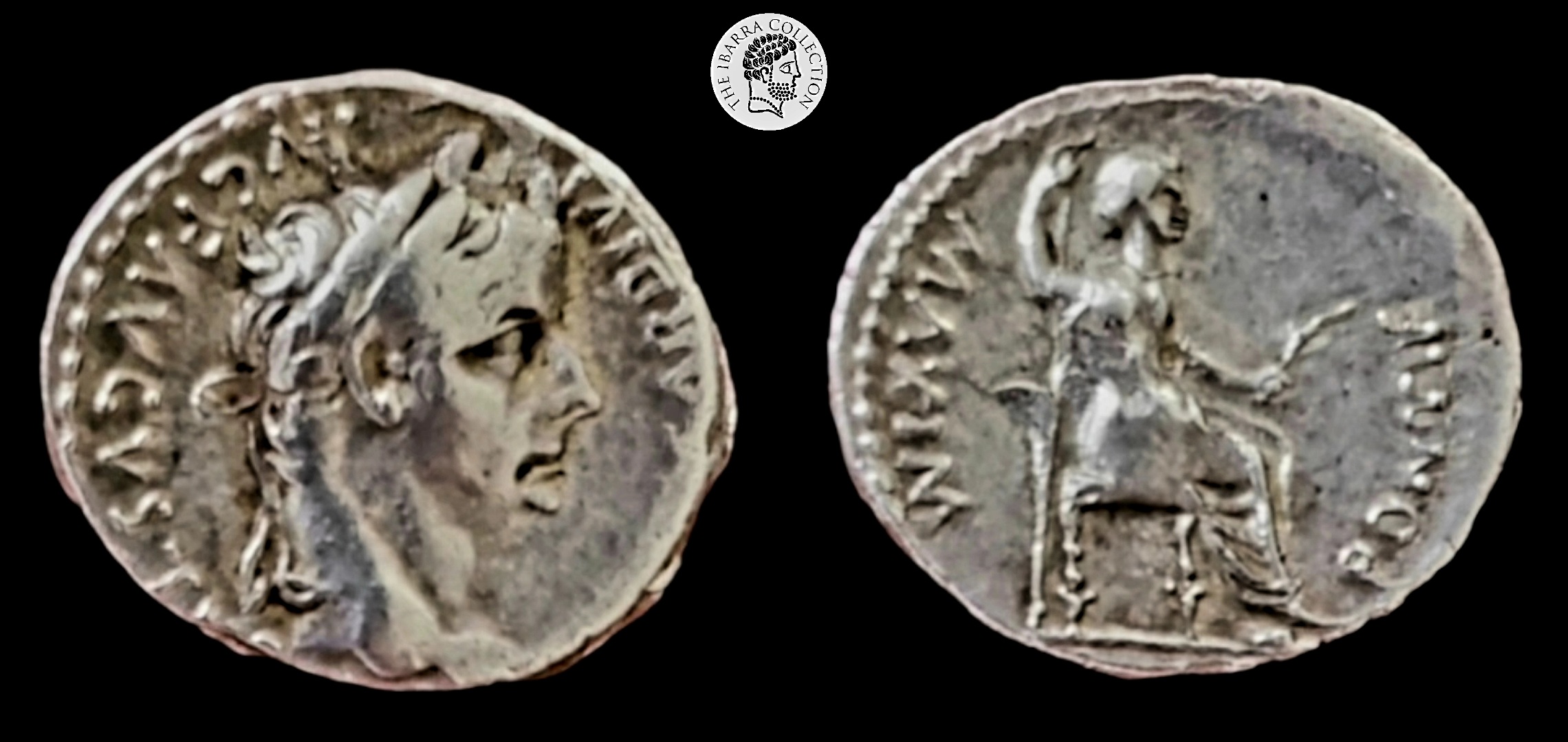 Tiberius.14-37. AR Denarius (19mm, 3.78 g.) “Tribute Penny” type. Lugdunum  (Lyon) mint. Very Fine, beautiful toning. Choice!