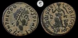 Ancient Coins - Theodosius I. AE. 388-392 AD. Cyzicus mint. Beautiful patina, deposits. Very Fine.