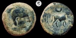 Ancient Coins - SPAIN, Castulo. 2nd century BC. Celtiberian. Semis AE. Nice Earthen Patina. Very Fine & Scarce.