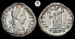 Ancient Coins - Theodosius I. AR Siliqua. Treveri mint. 379-395 AD. EF.